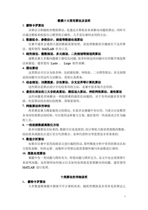 数模十大常用算法及说明&参考文献