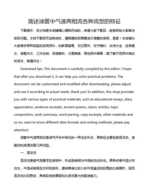 简述油管中气液两相流各种流型的特征