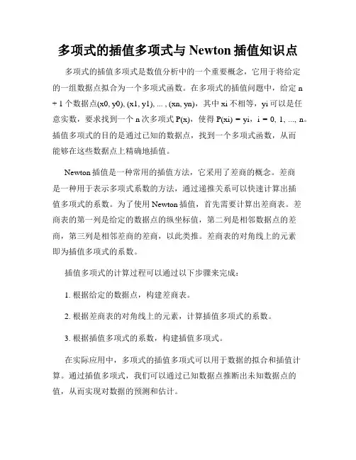 多项式的插值多项式与Newton插值知识点
