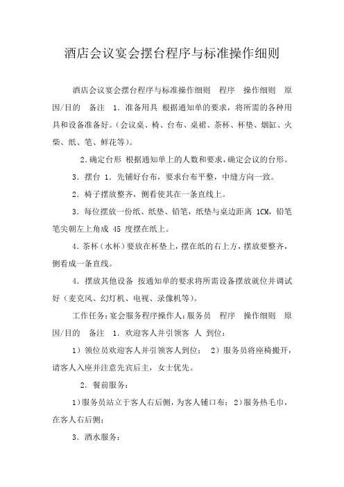 酒店会议宴会摆台程序与标准操作细则