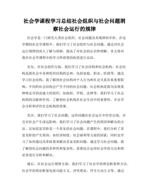社会学课程学习总结社会组织与社会问题洞察社会运行的规律