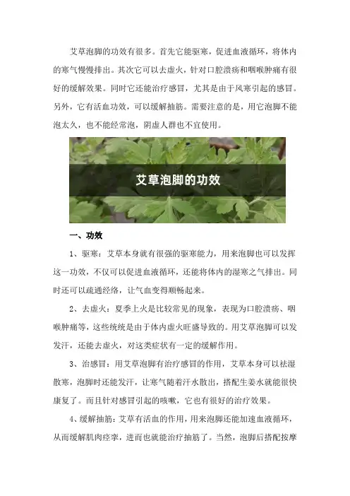 艾草泡脚的功效,艾草泡脚的禁忌