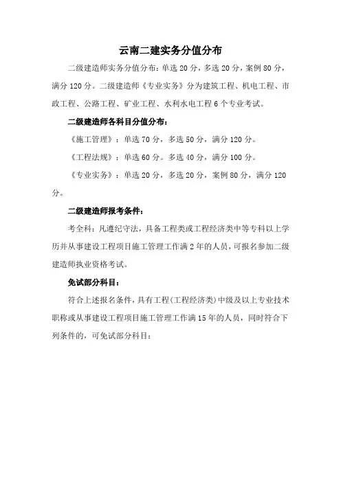 云南二建实务分值分布