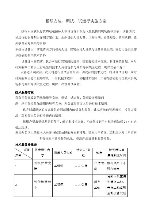 指导安装调试、试运行实施方案