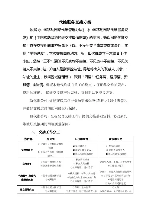 代维过渡期服务交接方案