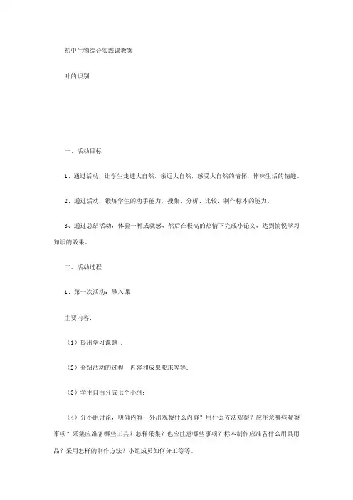 初中生物综合实践课教案