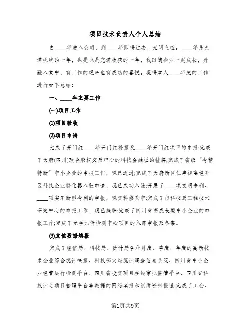 项目技术负责人个人总结（4篇）