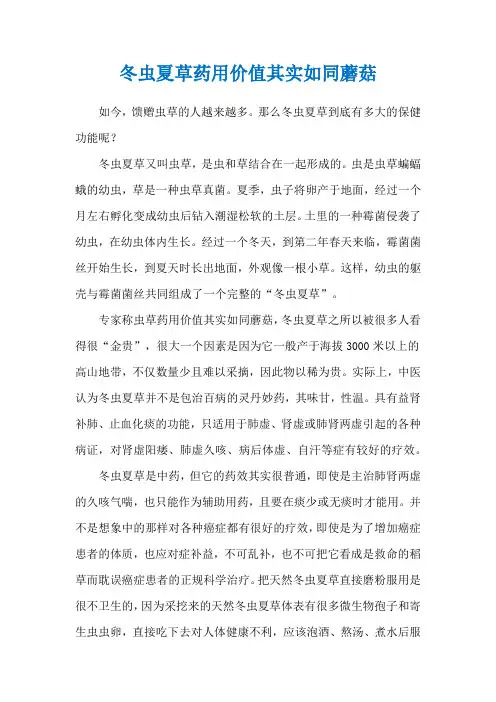 冬虫夏草药用价值其实如同蘑菇