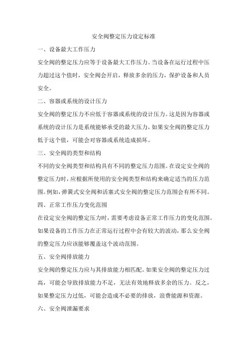 安全阀整定压力设定标准