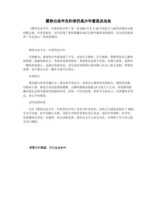 愿你出走半生归来仍是少年意思及出处