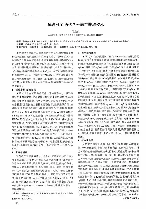 超级稻Y两优7号高产栽培技术