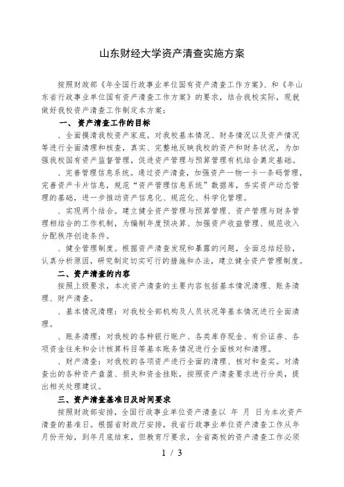 山东财经大学资产清查实施方案