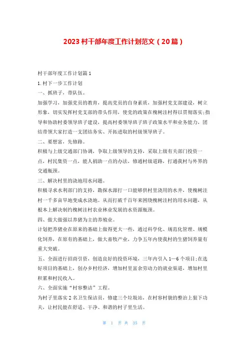 2023村干部年度工作计划范文(20篇)文小秘