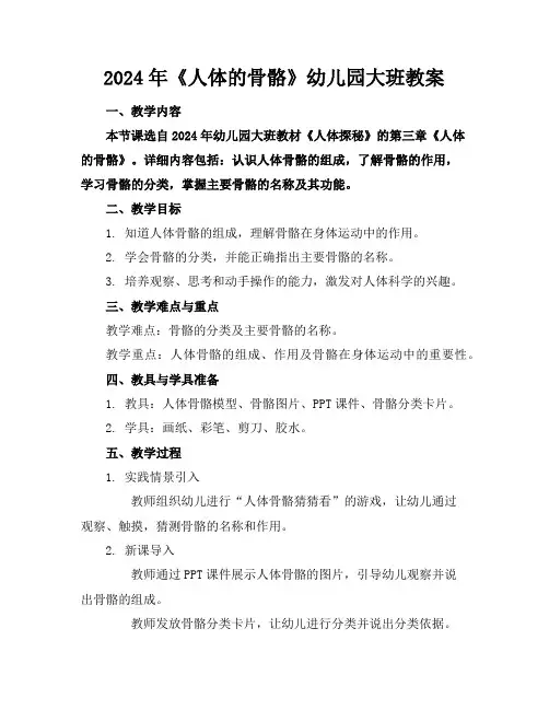 2024年《人体的骨骼》幼儿园大班教案
