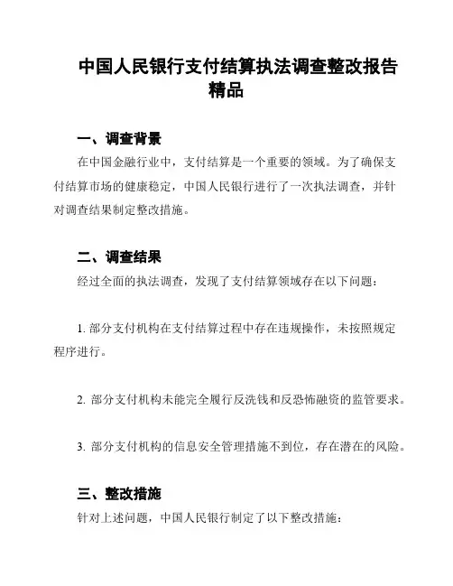 中国人民银行支付结算执法调查整改报告 精品