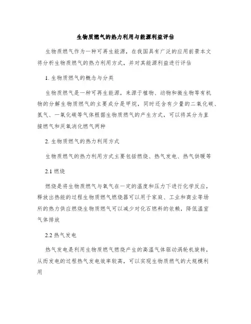 生物质燃气的热力利用与能源利益评估