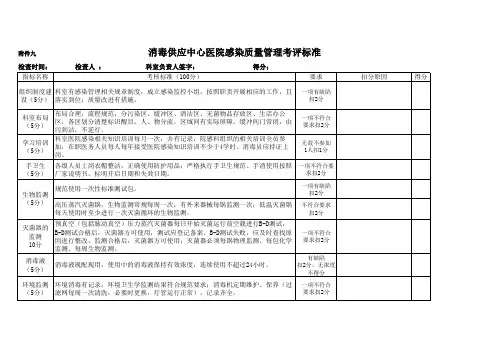 消毒供应中心医院感染质量管理考评标准
