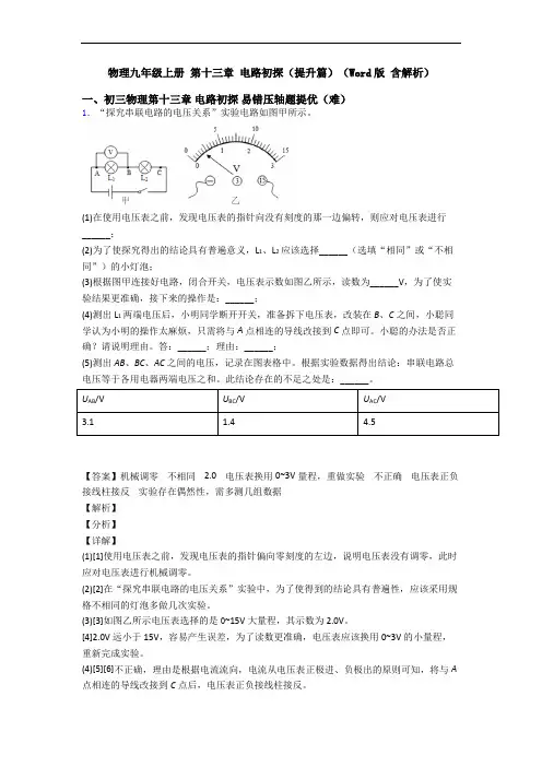 物理九年级上册 第十三章 电路初探(提升篇)(Word版 含解析)