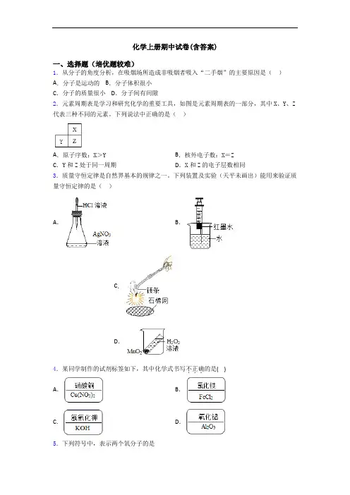 化学初三化学上册期中试卷(含答案)