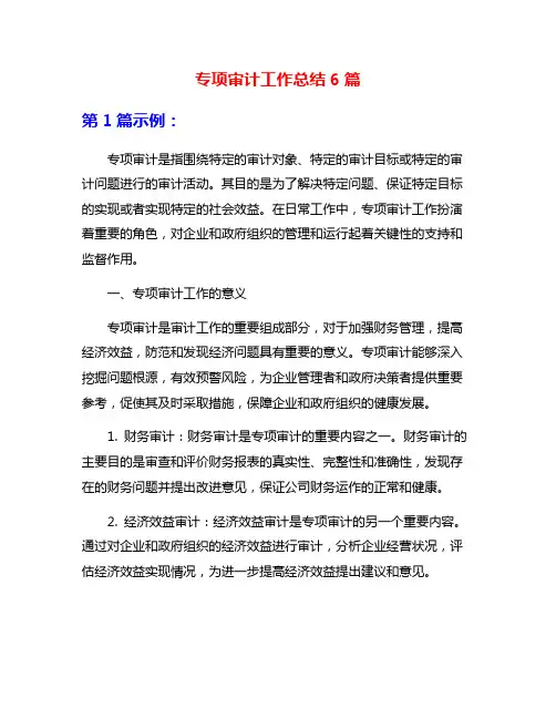 专项审计工作总结6篇