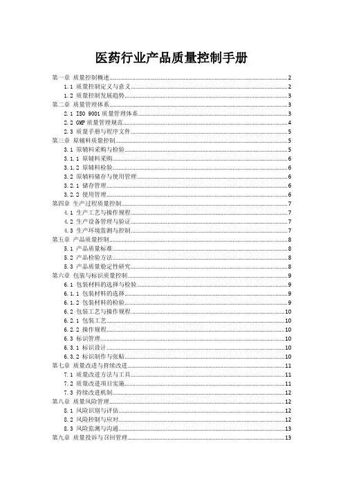 医药行业产品质量控制手册