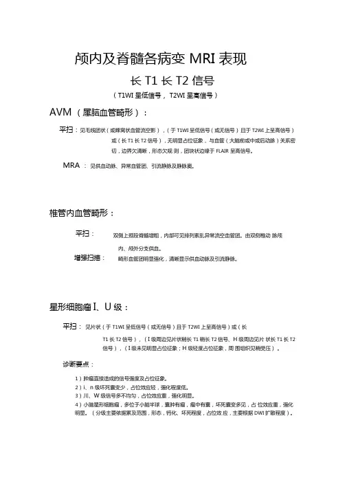 颅脑各病变MRI表现及诊断描述