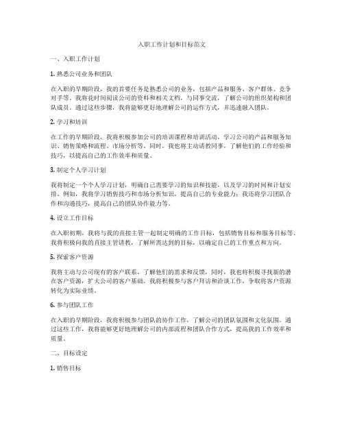 入职工作计划和目标范文