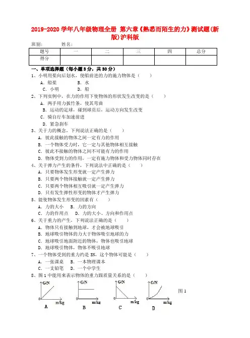 2019-2020学年八年级物理全册 第六章《熟悉而陌生的力》测试题(新版)沪科版
