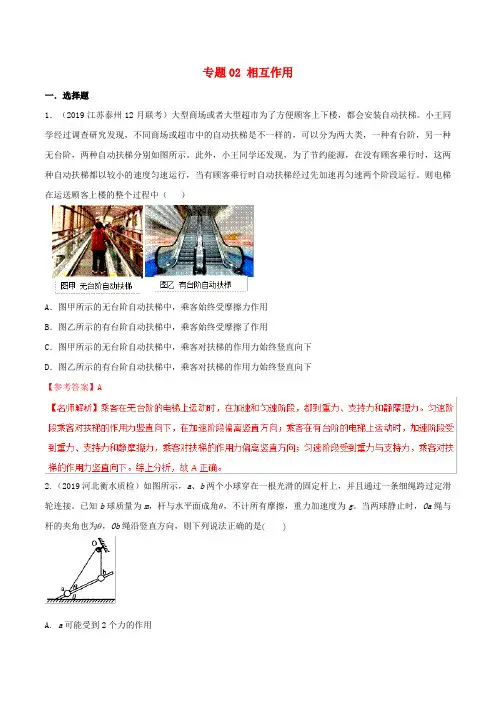 2019年高考物理 试题分项解析 专题02 相互作用(第01期)