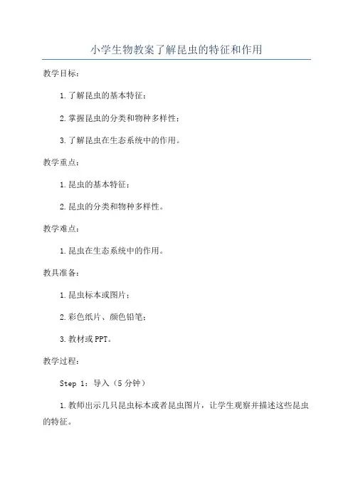 小学生物教案了解昆虫的特征和作用