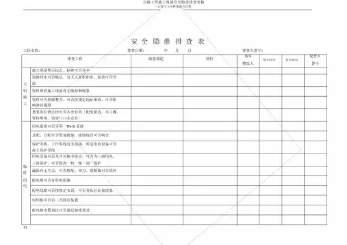 公路工程施工现场安全隐患排查表格