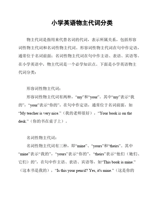 小学英语物主代词分类