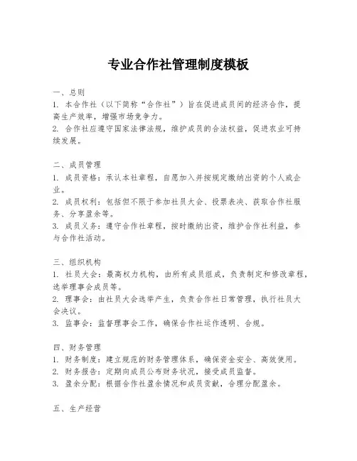 专业合作社管理制度模板