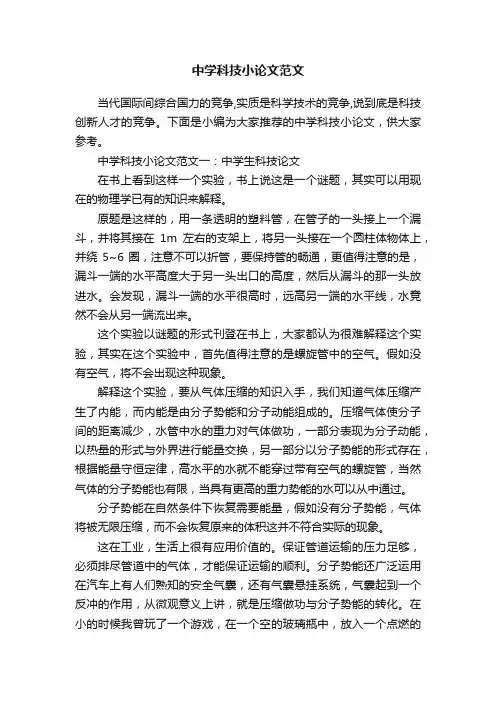 中学科技小论文范文