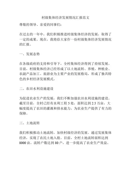 村级集体经济发展情况汇报范文