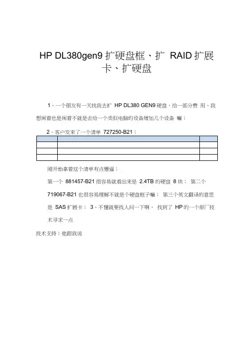 HPDL380GEN9扩硬盘框、raid扩展卡、硬盘727250-B21