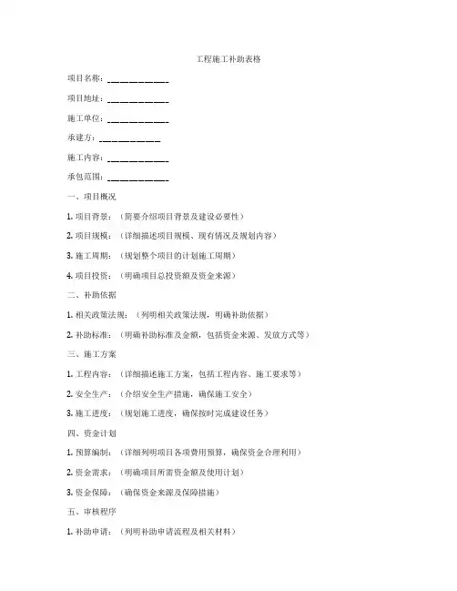 工程施工补助表格