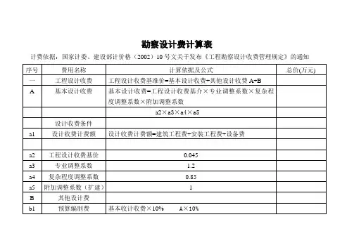 勘察设计费计算表