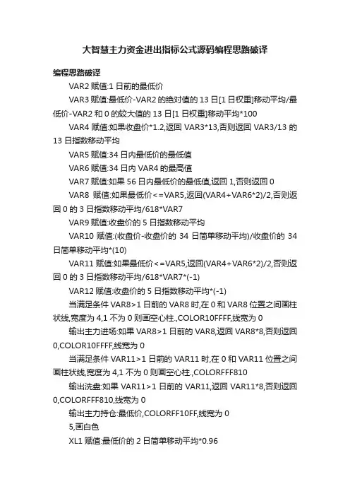 大智慧主力资金进出指标公式源码编程思路破译