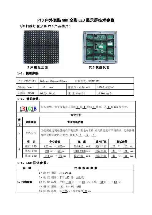 P10户外表贴SMD全彩LED显示屏技术参数