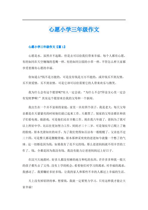 心愿小学三年级作文