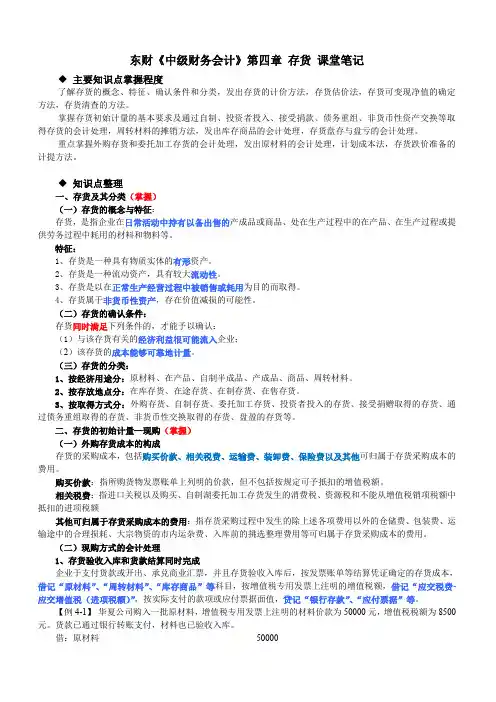 东财《中级财务会计》第四章 存货 课堂笔记