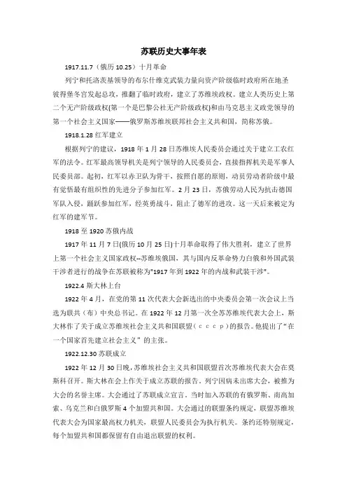 苏联历史大事年表
