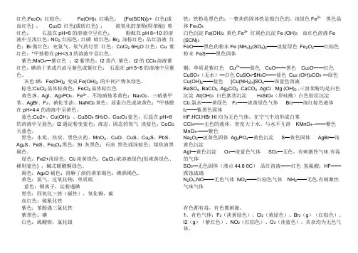 高中常考的化学沉淀物和单质的颜色