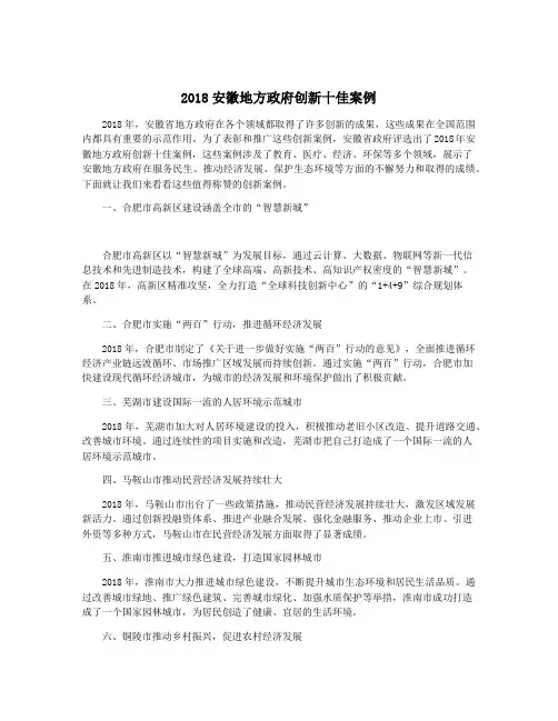 2018安徽地方政府创新十佳案例