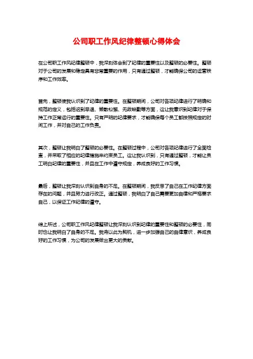 公司职工作风纪律整顿心得体会