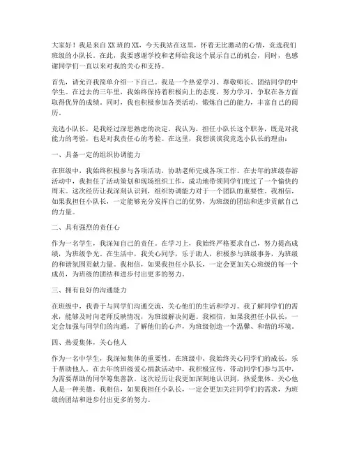 中学生竞选小队长演讲稿