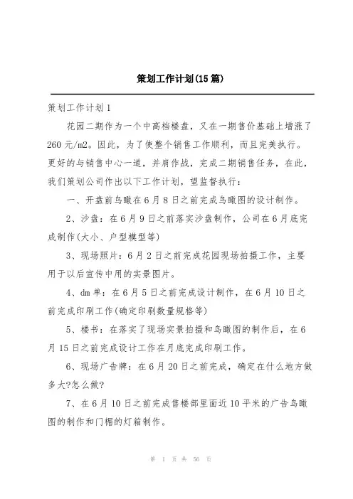 策划工作计划(15篇)