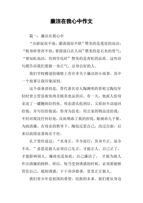 廉洁在我心中作文