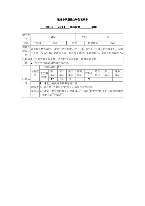 潜能生转化记录卡